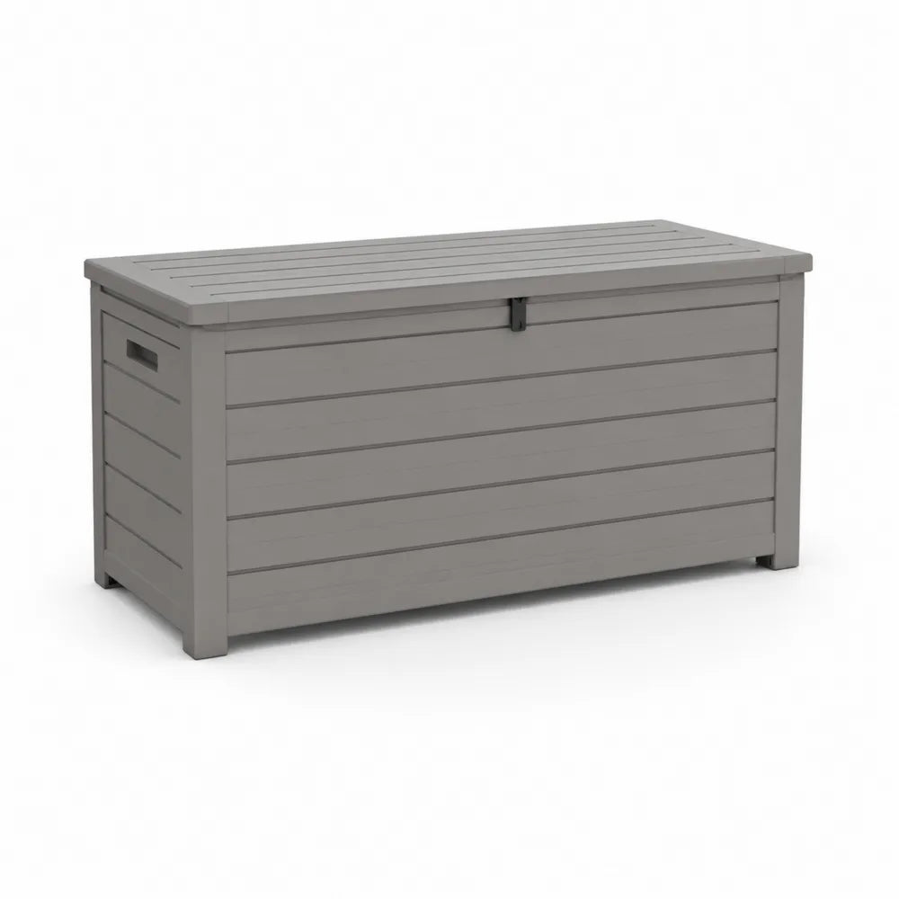 Garten Aufbewahrungsbox Kunststoff Grau mit Klappdeckel 120 x 50 x 55 – Junahielmina