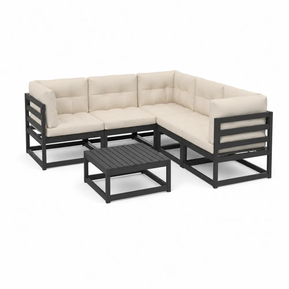 Gartensofa Lounge Set Ecksofa mit Tisch 240 x 180 x 65 cm Aluminium Beige Schwarz