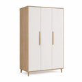 Kleiderschrank 120 x 55 x 180 cm MDF Weiß mit Holzoptik 3 Türen Rechteckig