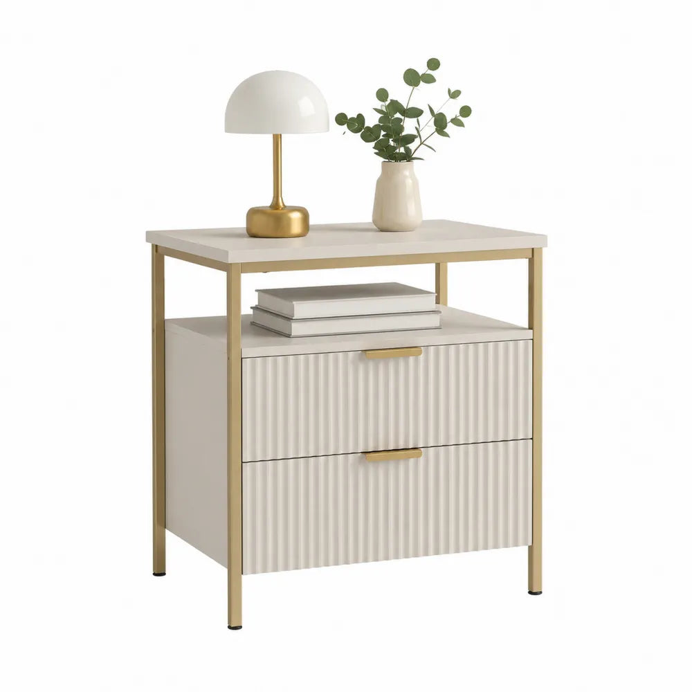 Nachttisch 60 x 40 x 70 cm MDF Stahlrahmen Weiß mit Schubladen Rechteckig