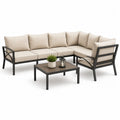 Gartensofa Lounge Set Ecksofa mit Tisch Aluminium Beige Schwarz 260 x 200 x 70 cm