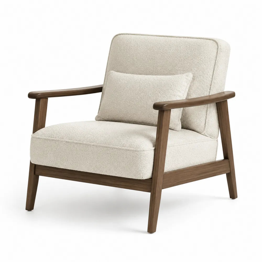 Polstersessel 80 x 85 x 90 cm Bouclé Bezug Holzrahmen Beige Braun mit Armlehnen
