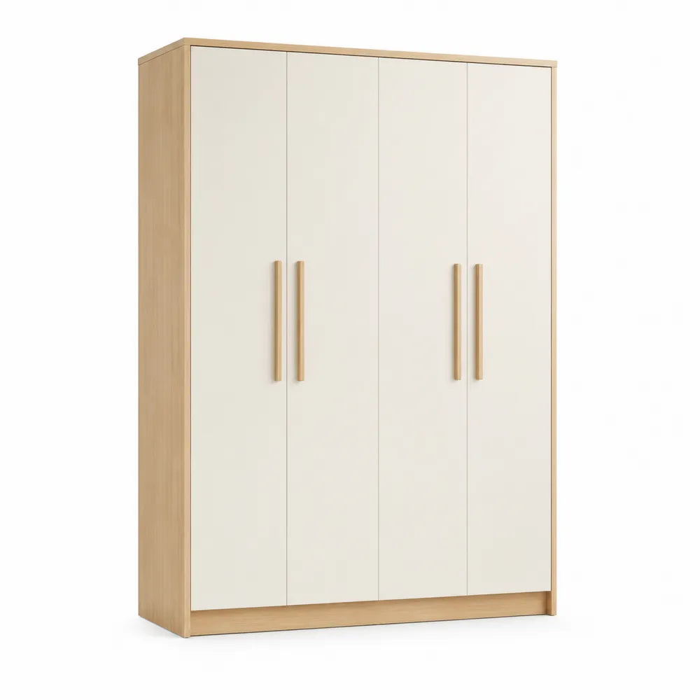 Kleiderschrank 160x55x200 cm MDF Weiß Natur mit 4 Türen rechteckig