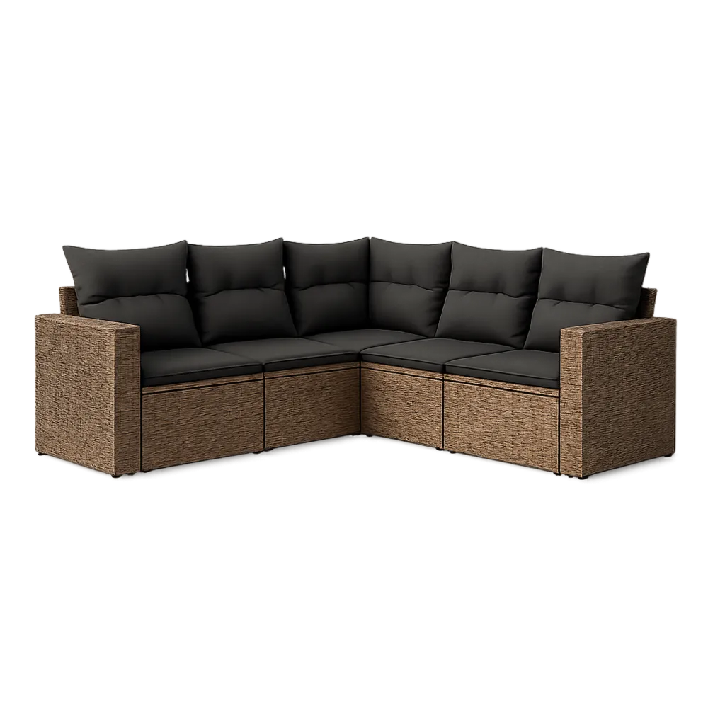 Gartenlounge Set 5 teilig Polyrattan Ecksofa Polyesterkissen Braun Schwarz 300x210x65 cm