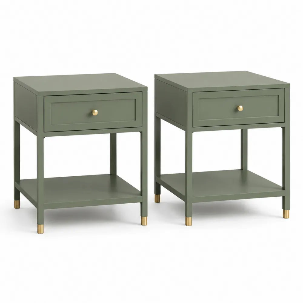 Nachttische 2er Set 45 x 40 x 55 cm MDF mit Schublade und Ablagefach Grün