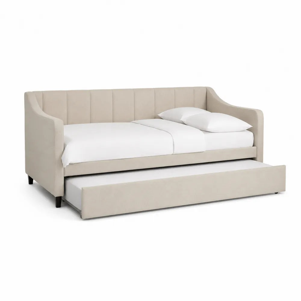 Schlafsofa Tagesbett 90 x 200 cm Polsterbett Polyesterbezug mit Ausziehbett Beige
