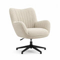 Drehsessel 75x80x95 cm Polstersessel Bouclé Bezug Beige mit Stahlfuß