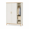 Kleiderschrank 150 x 55 x 180 cm MDF mit Türen Regalen Kleiderstange Weiß Natur