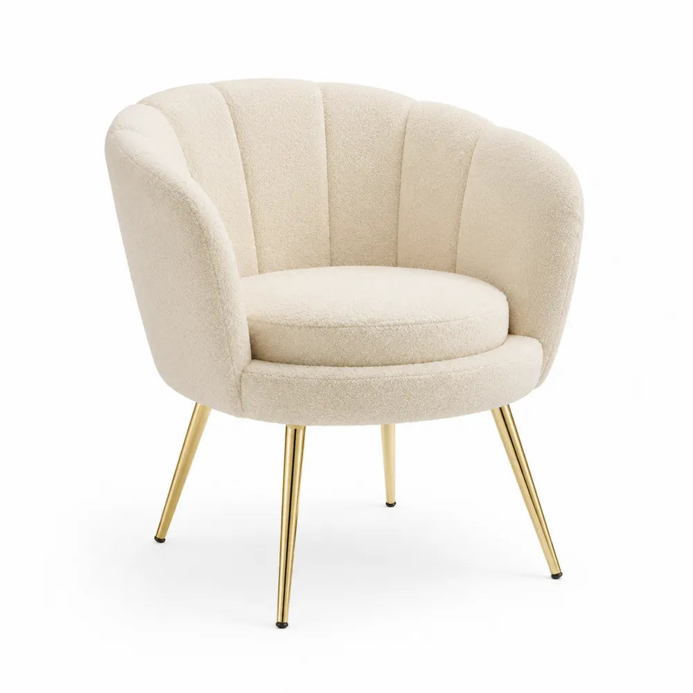 Polstersessel mit Armlehnen Bouclé Bezug Metallbeine Beige Gold 75x75x80 cm