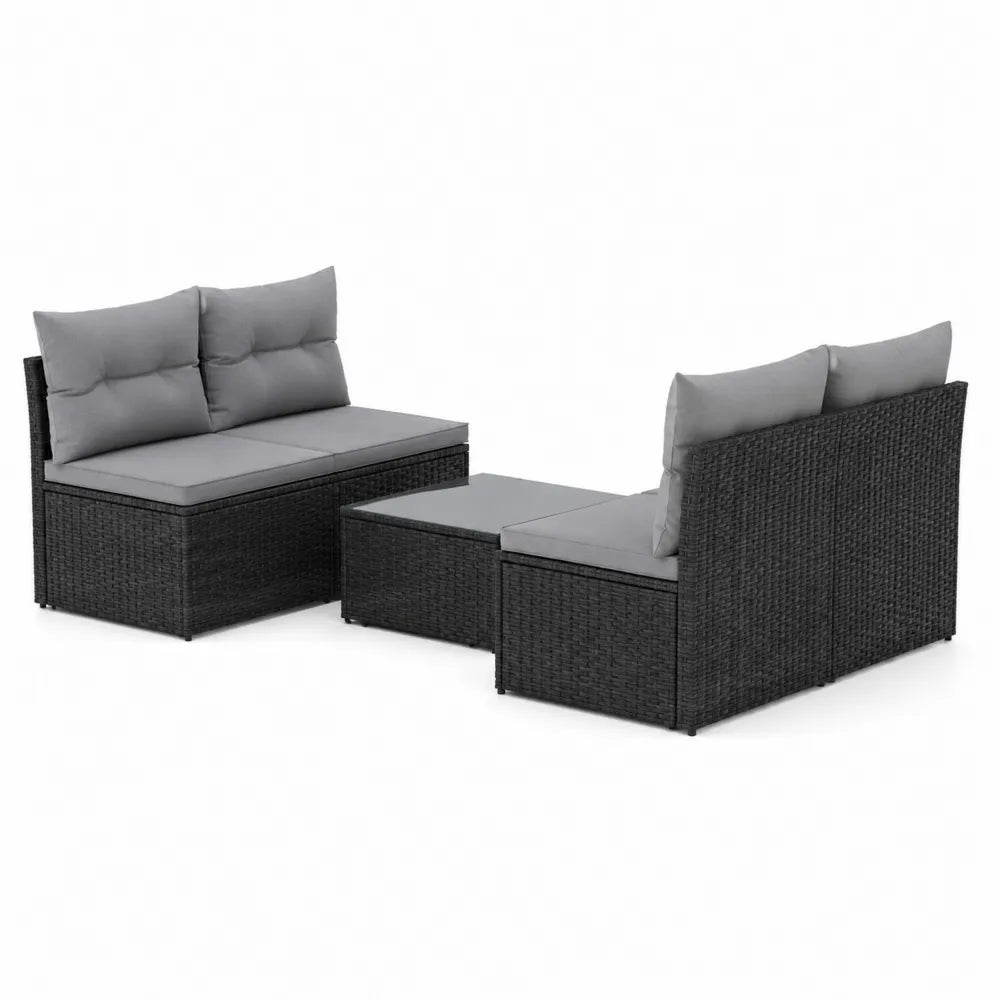 Gartensofa Lounge Set 3 Teilig mit Tisch Polyrattan Aluminium Grau Schwarz 220 x 160 x 70 cm
