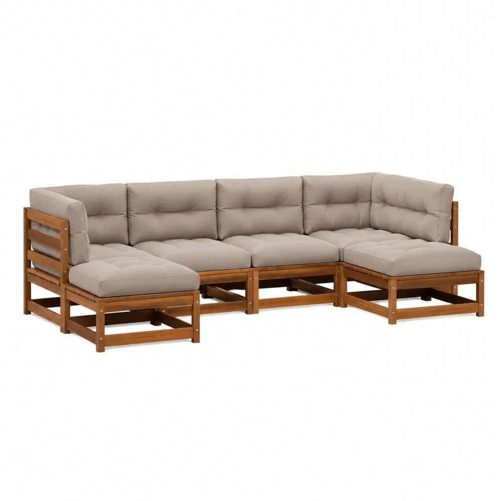 Gartensofa Lounge Set Ecksofa Akazienholz Polyester Beige Natur 300 x 220 x 75 cm