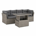 Gartenmöbel Set Ecksofa mit Tisch Polyrattan Aluminiumgestell Kissen Grau Anthrazit 300 x 210 x 70 cm