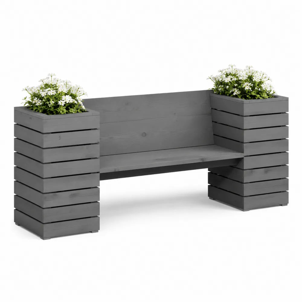 Gartenbank mit Pflanzkästen Massivholz Grau 180 x 45 x 80 cm