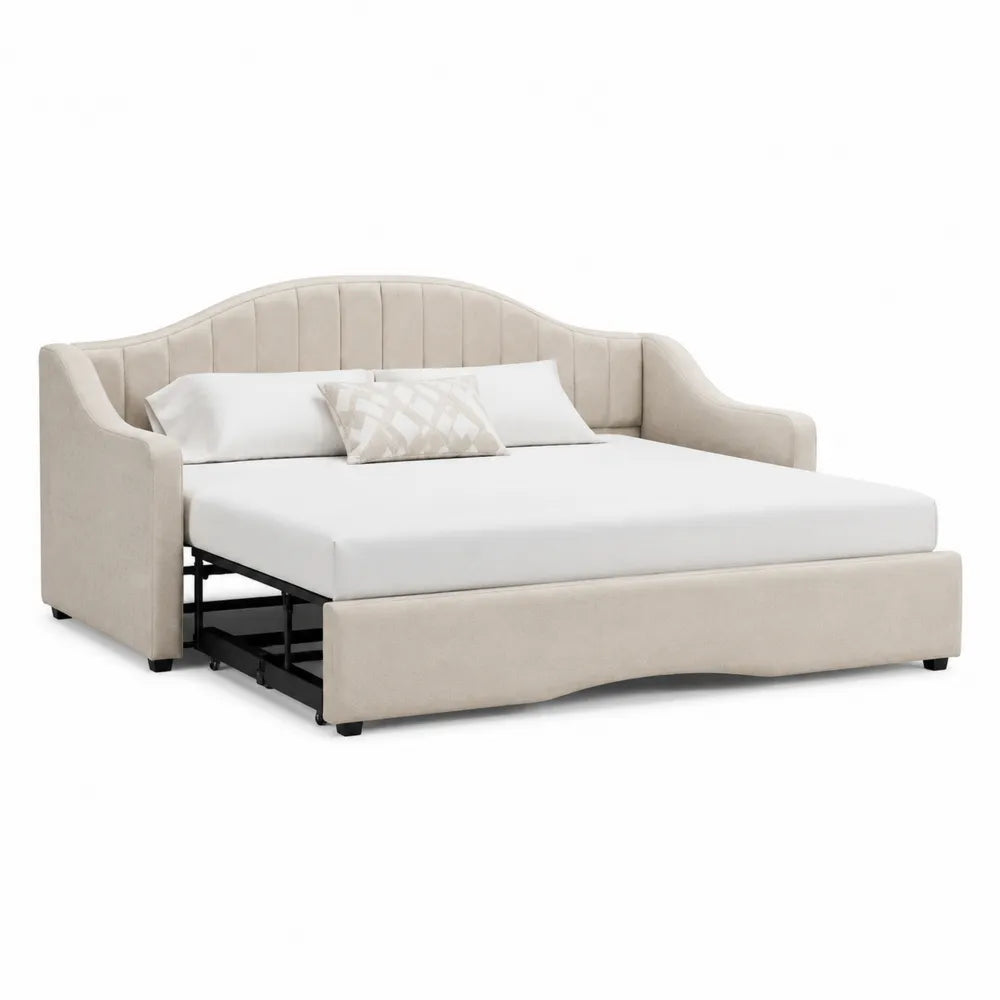 Schlafsofa Polsterbett mit Ausziehfunktion Polyesterbezug Beige 140 x 200 cm
