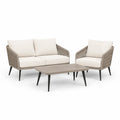 Gartensofa Lounge Set 3 teilig mit Tisch Sessel 220 x 160 x 75 cm Polyrattan Aluminium Beige Grau