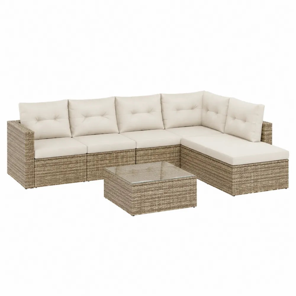 5 teiliges Gartenmöbel Set Ecksofa Couchtisch Polyrattan Aluminiumrahmen Beige 300 x 210 x 70 cm