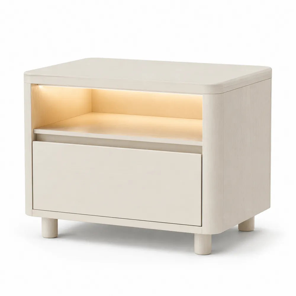 Nachttisch 60 x 40 x 45 cm MDF Weiß mit LED Beleuchtung und Schublade Rechteckig