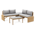 Gartenmöbel Set Ecksofa mit Couchtisch Hocker 260 x 180 x 75 cm Polyrattan Natur mit Polyesterkissen Weiß