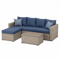 Gartenmöbel Set 5 Teilig Ecksofa Couchtisch Polyrattan Aluminium Beige Blau 300 x 210 x 70 cm