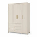 Kleiderschrank 180 x 55 x 200 cm MDF Weiß mit Goldgriffen 4 Türen 3 Schubladen Rechteckig