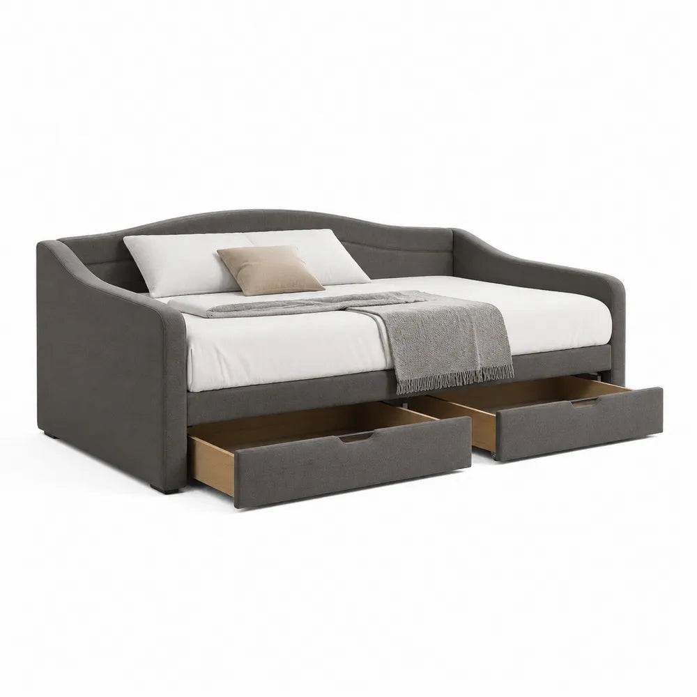 Schlafsofa Tagesbett 90 x 200 cm Polyesterbezug mit Schubladen Ausziehbett Grau