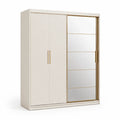 Kleiderschrank Schiebetürenschrank MDF Weiß mit Spiegel 2 Türen 180 x 60 x 200 cm