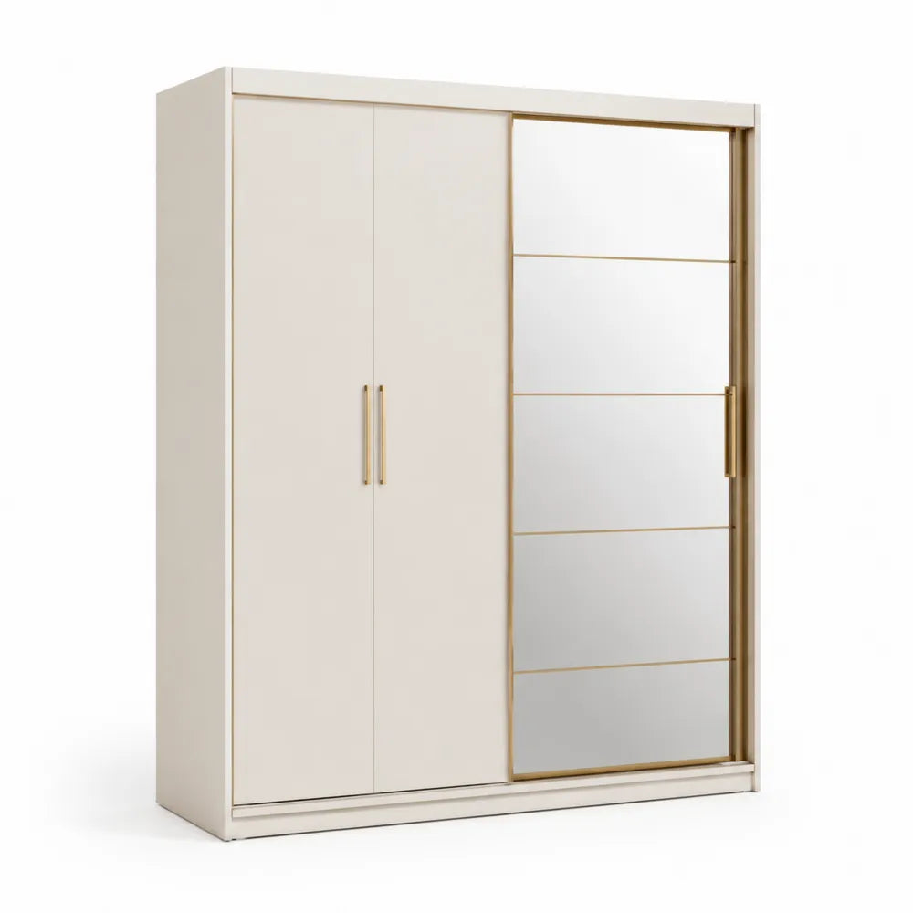 Kleiderschrank Schiebetürenschrank MDF Weiß mit Spiegel 2 Türen 180 x 60 x 200 cm