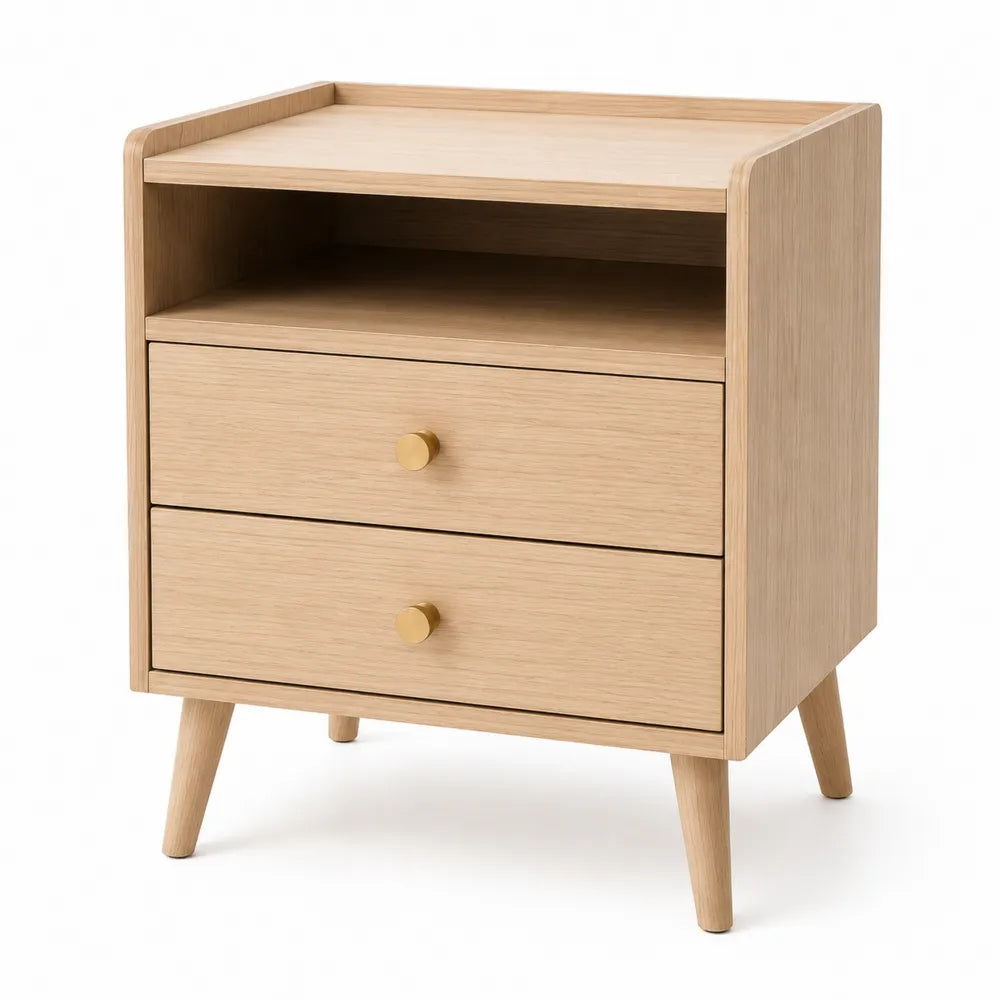 Nachttisch MDF Holzwerkstoff Natur mit 2 Schubladen und Ablagefach 60 x 40 x 60 cm